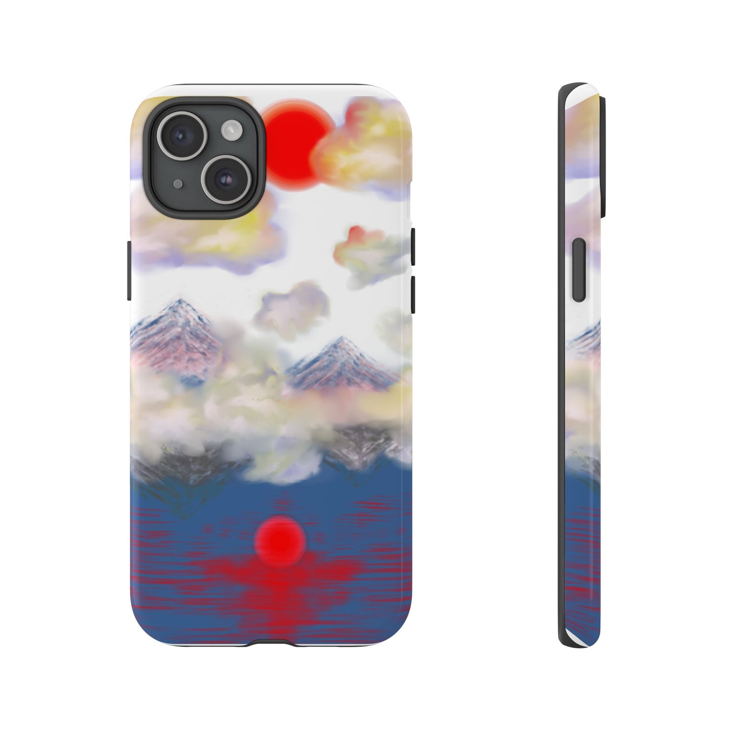 Phone Case — Misty Mountain Sunrise with Red Sun Reflection