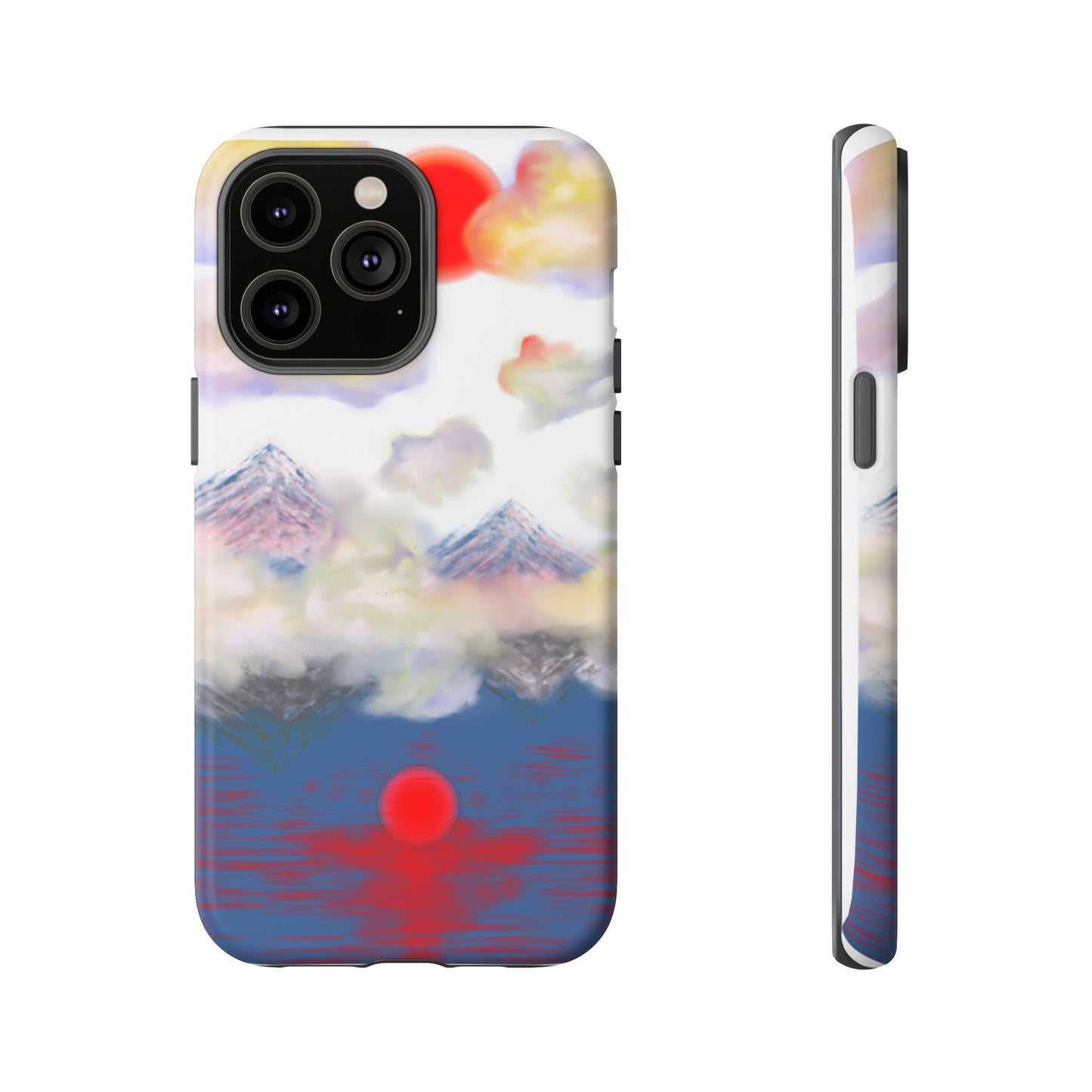 Phone Case — Misty Mountain Sunrise with Red Sun Reflection