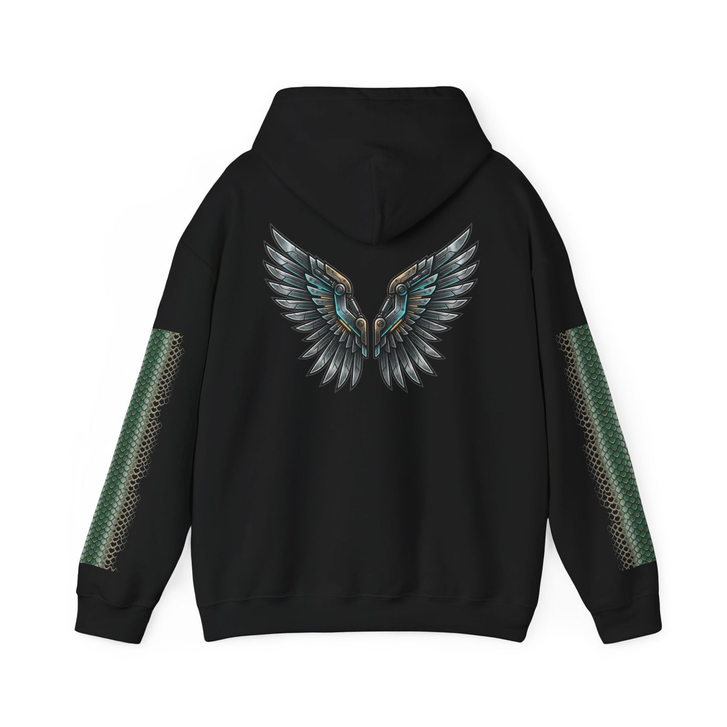 Dragon Wings Hoodie — Black Dragon Chest & Feathered Wings Back Print