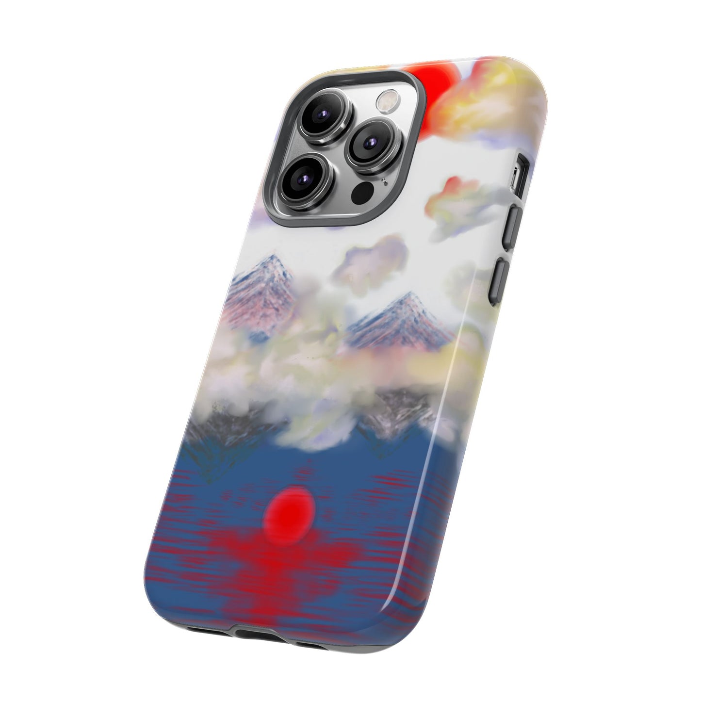 Phone Case — Misty Mountain Sunrise with Red Sun Reflection
