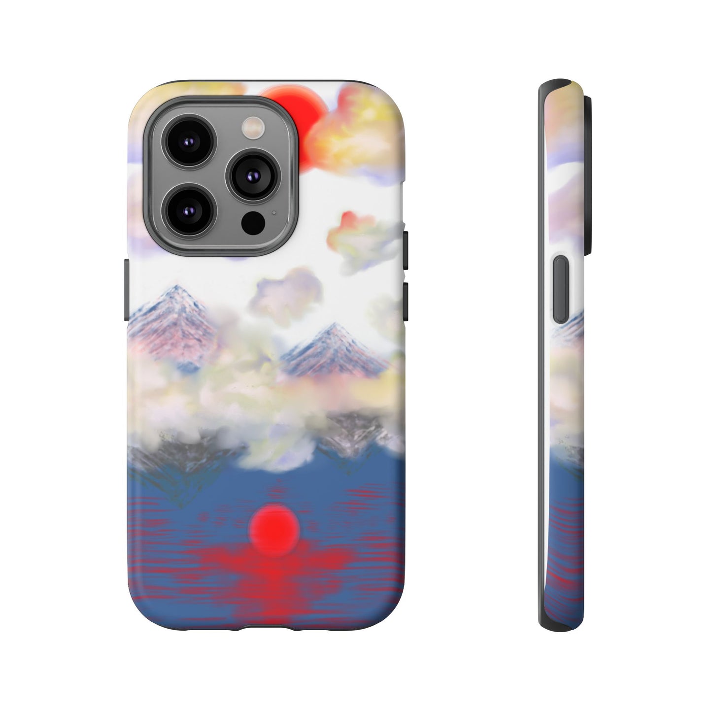 Phone Case — Misty Mountain Sunrise with Red Sun Reflection