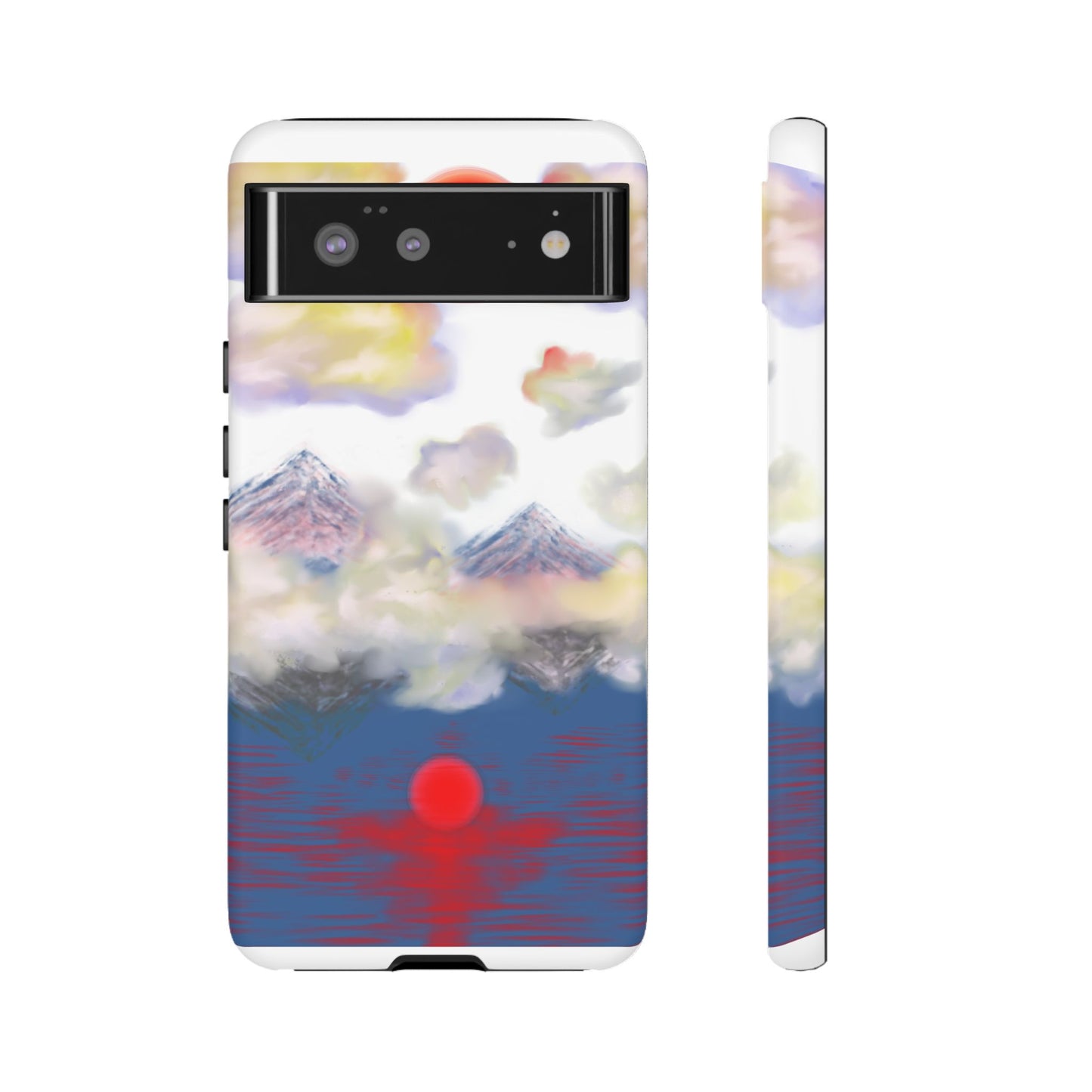 Phone Case — Misty Mountain Sunrise with Red Sun Reflection