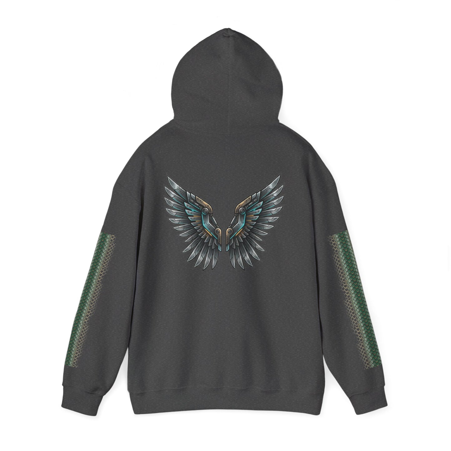 Dragon Wings Hoodie — Black Dragon Chest & Feathered Wings Back Print