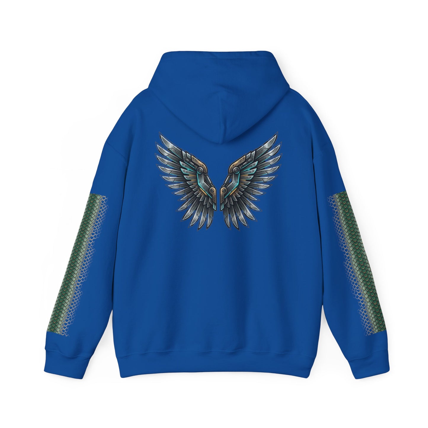 Dragon Wings Hoodie — Black Dragon Chest & Feathered Wings Back Print