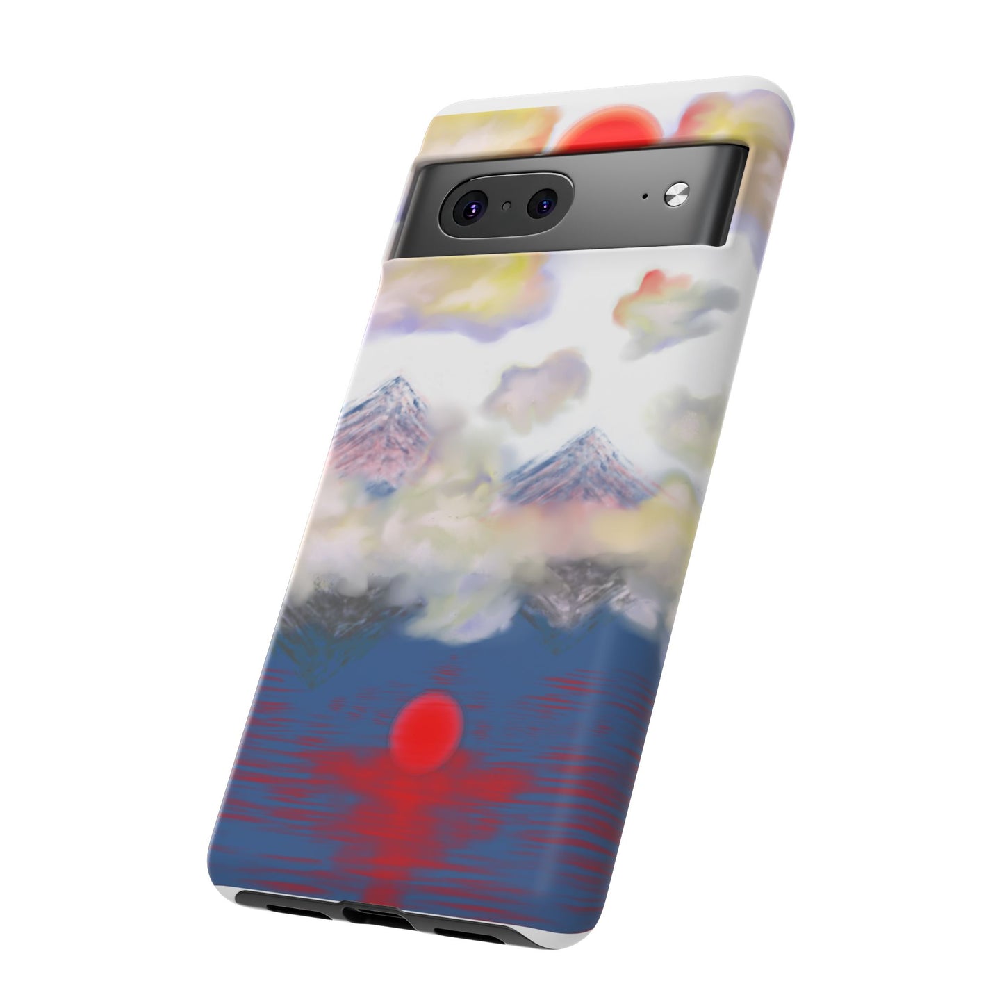 Phone Case — Misty Mountain Sunrise with Red Sun Reflection