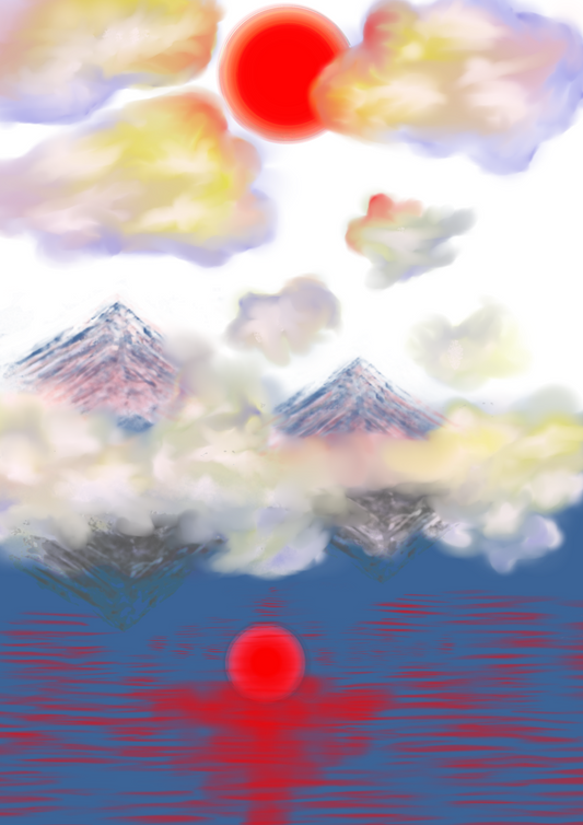 Sunset Mountain Landscape T-Shirt — Red Sun Cloudscape Tee